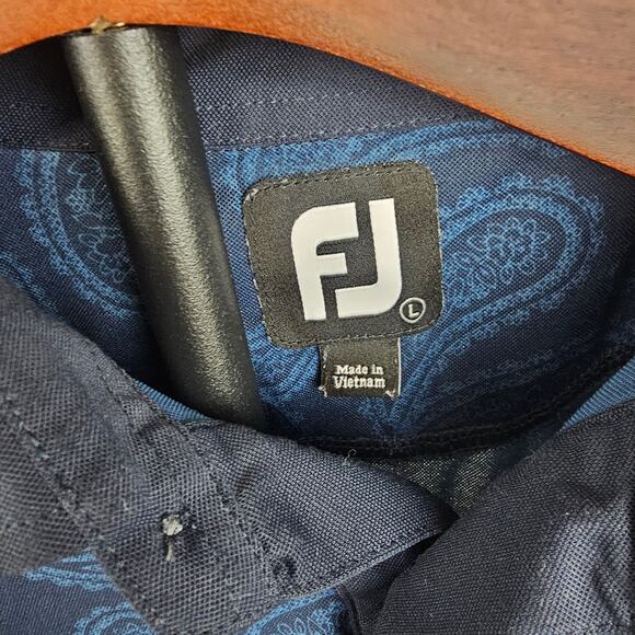 FootJoy Men’s Golf Polo Shirt Size Large Navy Blue Paisley Performance Stretch - Picture 4 of 4